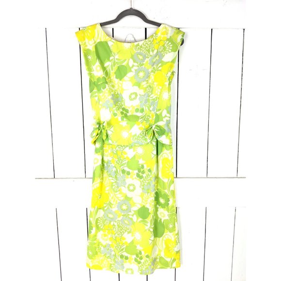 Vintage Jeanette Alexander lime green floral sleeveless 60s midi dress - Picture 4 of 5